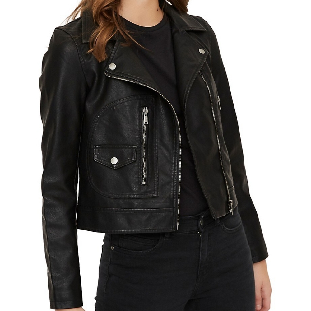 Noisy May Black Faux Leather Jacket for Women